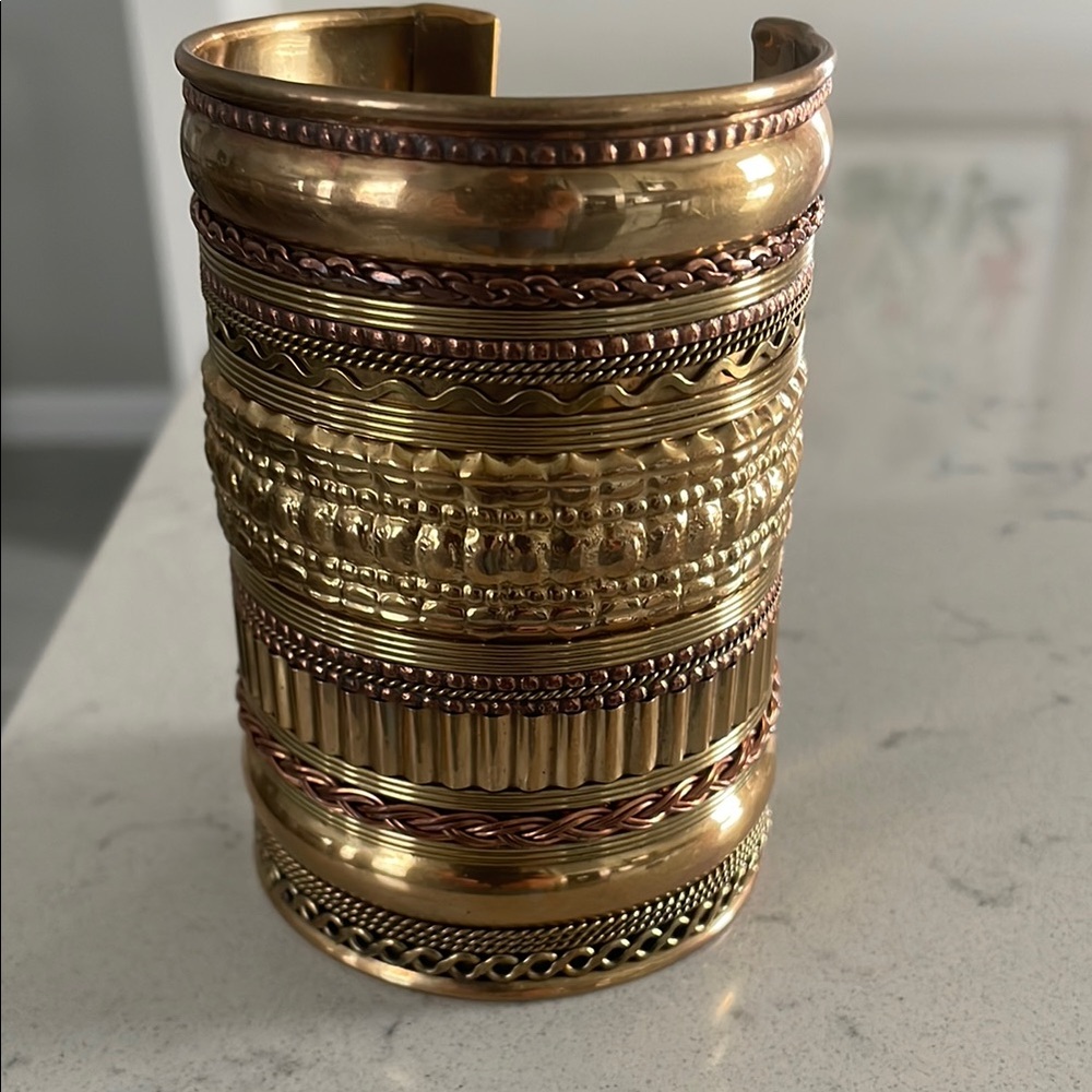 Gold and Copper Textured Cuff Bracelet